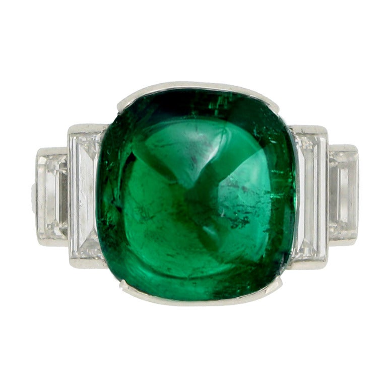Art Deco Emerald Cabochon Diamond Ring c1935 at 1stdibs