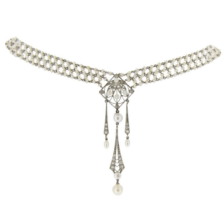 Belle Époque pearl and diamond necklace, circa 1905.