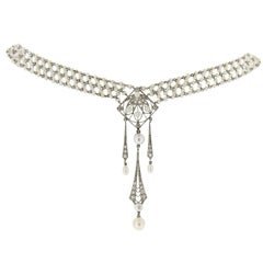 Belle Époque pearl and diamond necklace, circa 1905.
