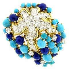Boucheron Paris Turquoise Lapis Diamond Brooch 6