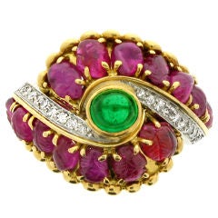 MARCHAK Cabochon Natural Unenhanced Emerald Carved Ruby Diamond Ring 11