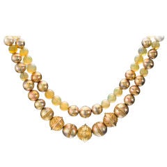 Vicki Eisenfeld Gold Bead and Mexican " Honey" Opal Necklace