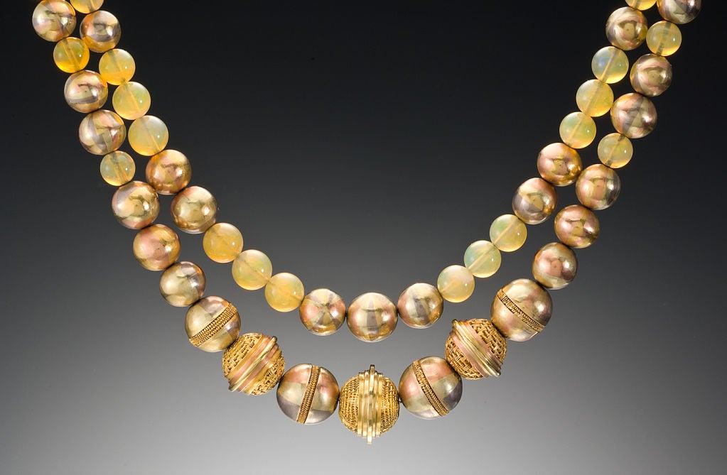 Vicki Eisenfeld Gold Bead and Mexican " Honey" Opal Necklace