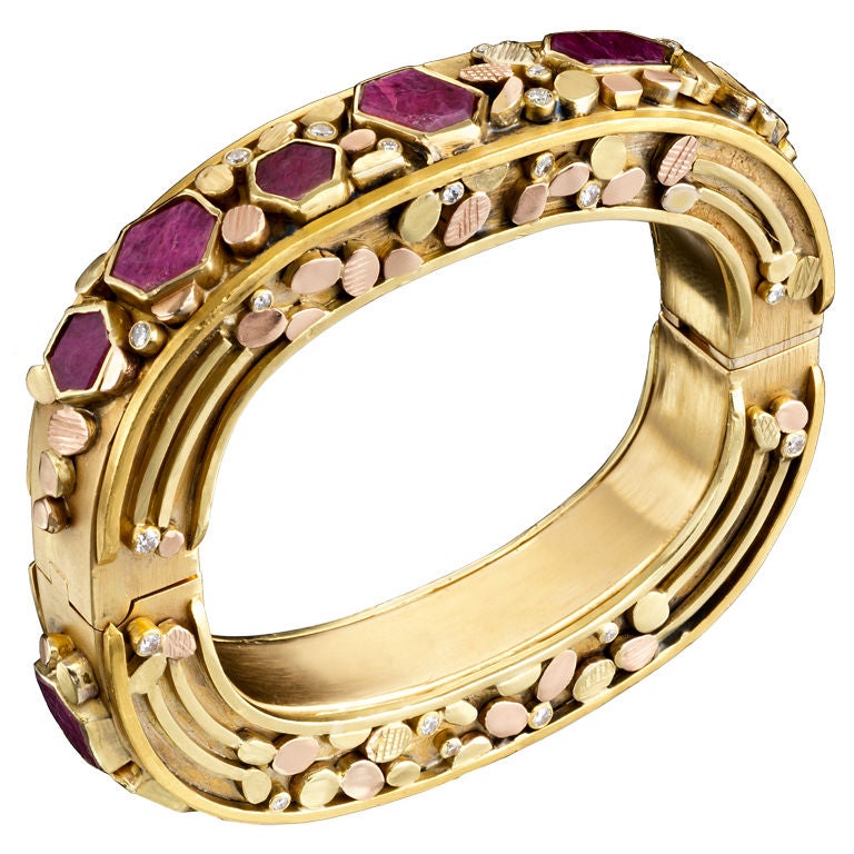 Ruby Slice Gold Bangle Bracelet by Judith Kaufman, For Sale