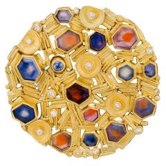 Judith Kaufman Gold Sapphire Diamond  Brooch