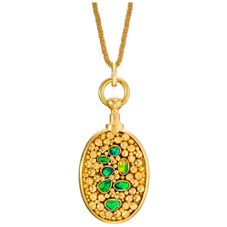 LILLY FITZGERALD Black Opal Gold Pendant For Sale