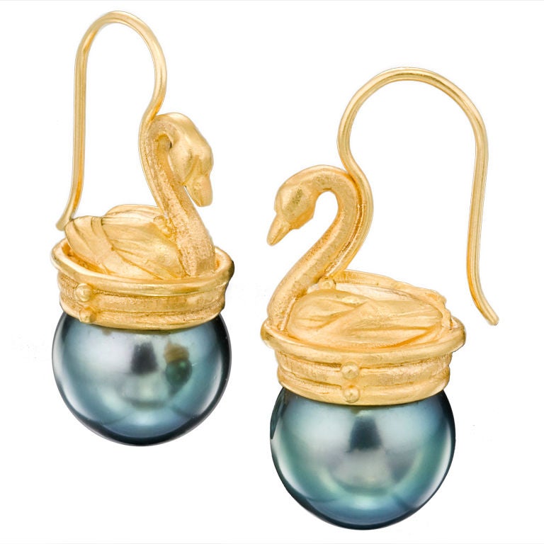 Lilly Fitzgerald Swan Earrings For Sale