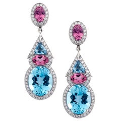 Platinum, Aquamarine & Pink Tourmaline and Diamond earrings