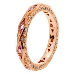 Beautifully Detailed Rose Gold & Pink Sapphire & Diamond  Band