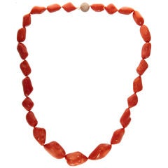 Unique Natural Red Coral Necklace with Diamond Clasp