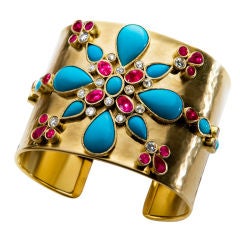 Incredible Turquoise, Ruby & Diamond Cuff Bracelet