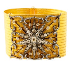 Exquisite Diamond & Gold Mesh Cuff Bracelet