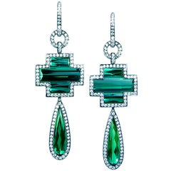 Spectacular Green Tourmaline & Diamond earrings