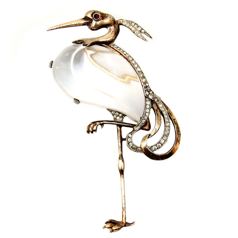 Trifari Jelly Belly Stork Pin For Sale