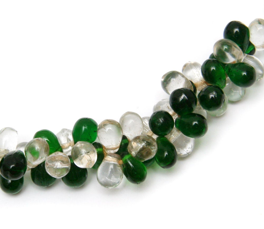 Green and clear poured glass bead necklace.