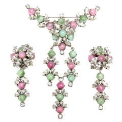 Satin Glass Brooch 
Earring Set