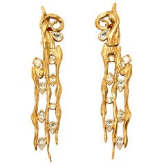 Gold and Diamante Shoulder Duster Earrings