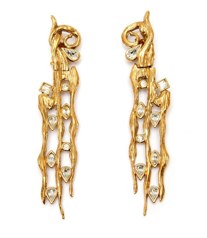 Gold and Diamante Shoulder Duster Earrings