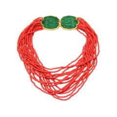 Vintage KJL Coral Beaded Necklace