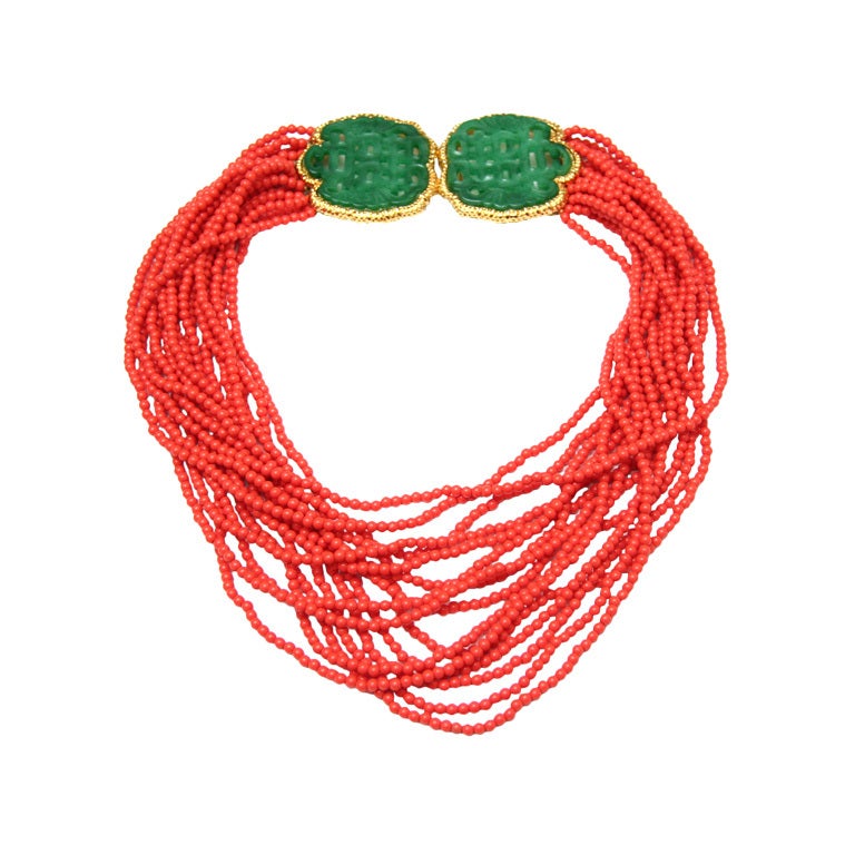 KJL Coral Beaded Necklace For Sale