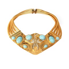 Gold and Turquoise Bib Necklace