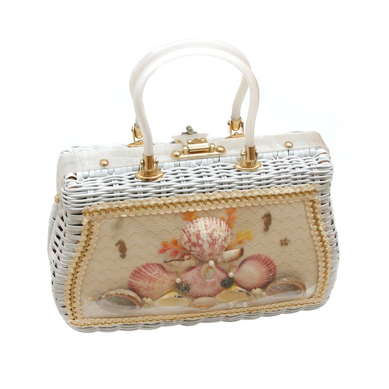 Atlas Shell and Wicker Purse For Sale