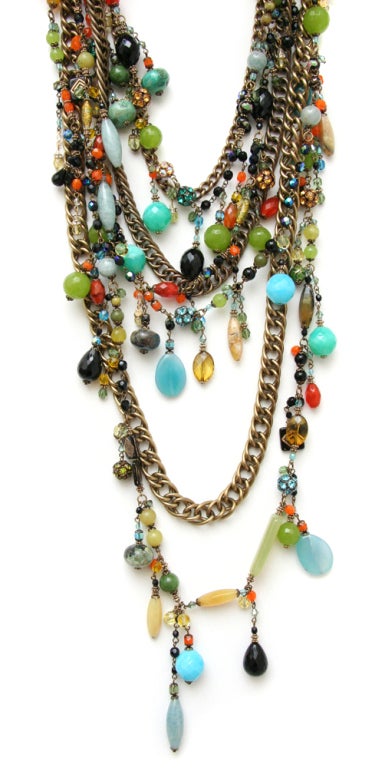 Colette Harmon multi-colored bead necklace with wide copper chains.