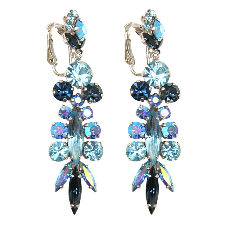 Sherman Blue Crystal Earrings For Sale
