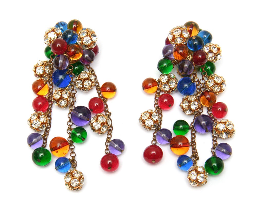 Vintage Chanel, Multi-coloured glass beads with crystal roundels, signed.