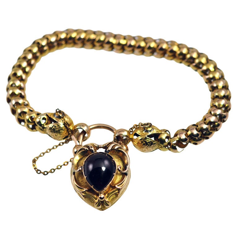 Victorian Garnet heart Lock Bracelet