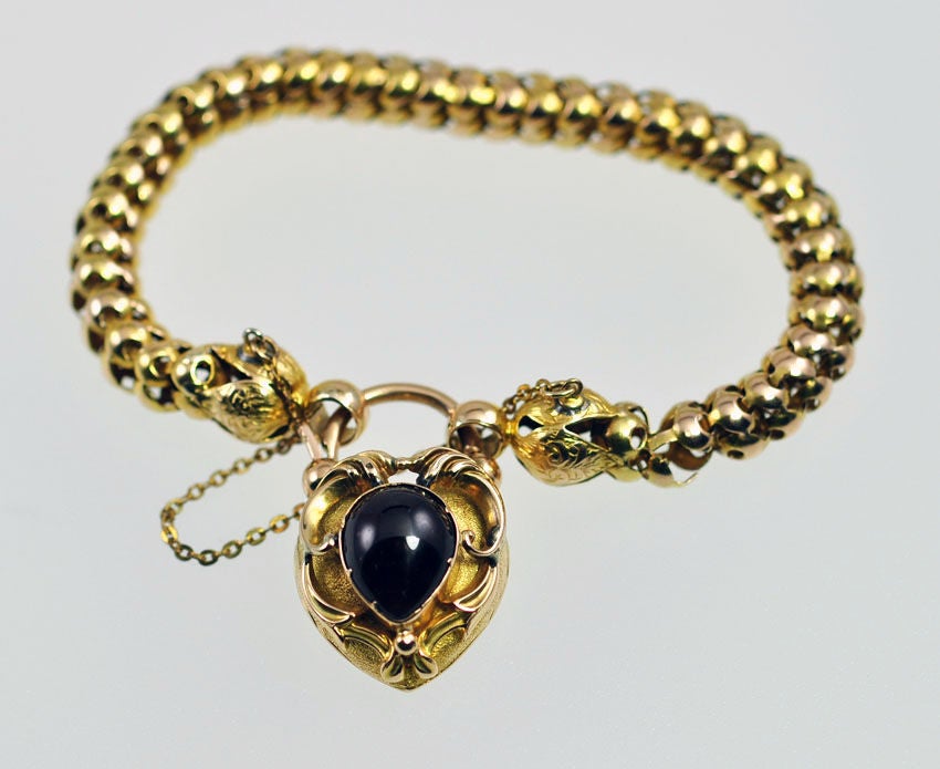 Victorian Garnet heart lock Charm Bracelet