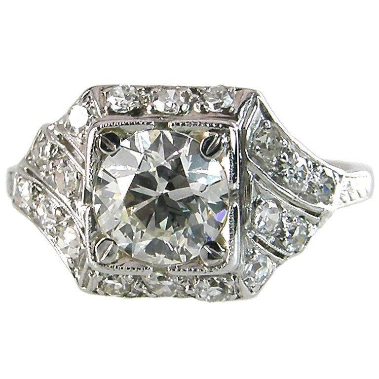 Art Deco Engagement ring 1.00ct I-SI1  (GIA) For Sale