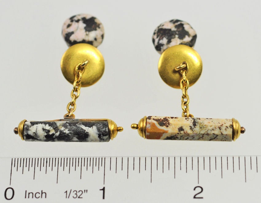 Antique Jasper and 18 Karat Yellow Gold Cufflinks For Sale 2