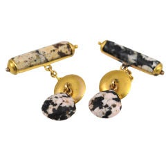 Antique Jasper and 18 Karat Yellow Gold Cufflinks