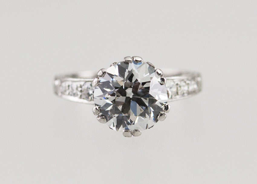 Edwardian 3.13 Carat Old European Cut Diamond and Platinum Ring In Excellent Condition For Sale In Los Angeles, CA