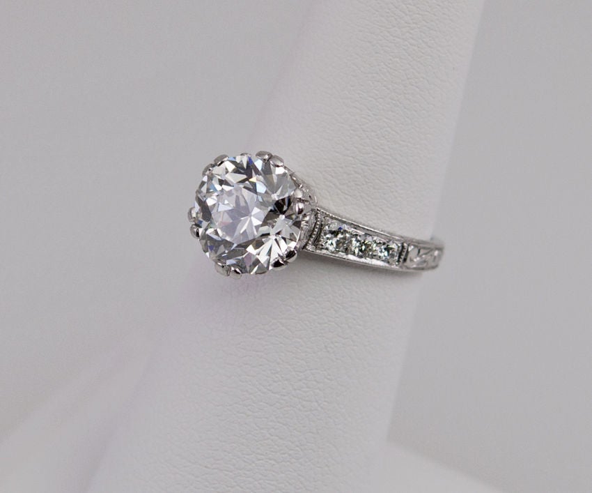 Women's Edwardian 3.13 Carat Old European Cut Diamond and Platinum Ring For Sale