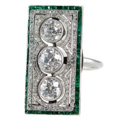 Large Rectagular Diamond and Emerald Ring