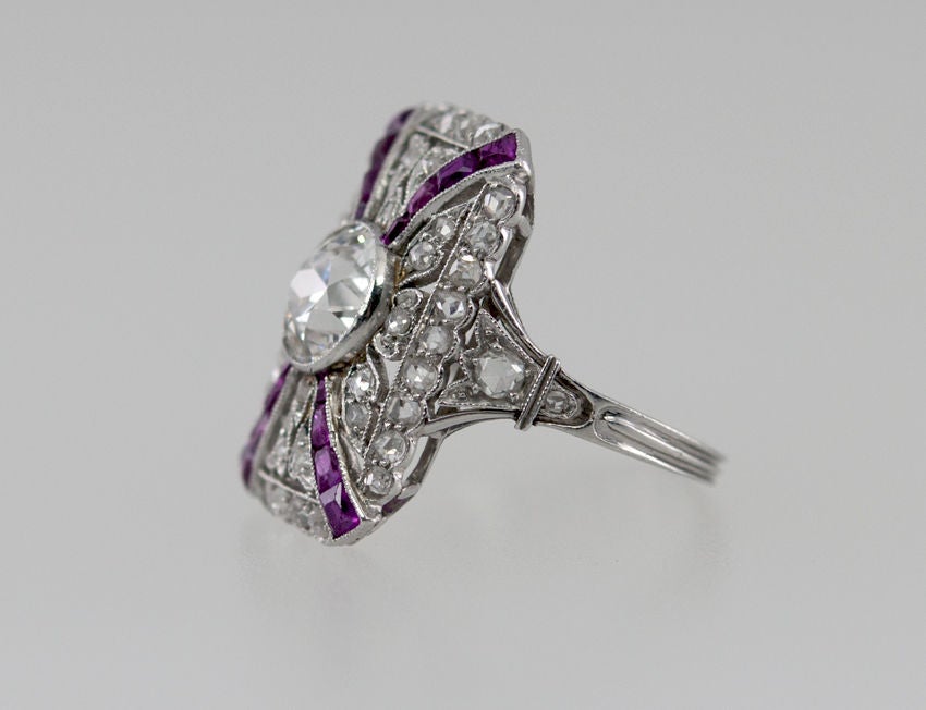 Women's Edwardian Diamond and Ruby Platinum Ring, circa 1910 For Sale