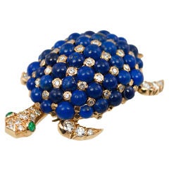 Tiffany and Co. Lapis and Diamond Turtle Brooch