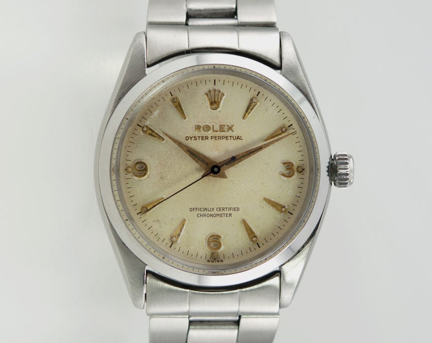 Rolex Stainless Steel Oyster Perpetual Wristwatch circa 1962 In Good Condition In Los Angeles, CA