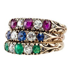 Trio Of Colored Stone and Diamond Bands