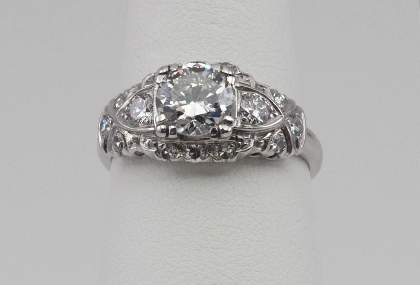 1.17 Carat Diamond Art Deco Platinum Engagement Ring, circa 1930 For
