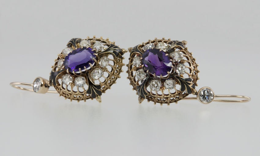 Victorian Amethyst and Diamond Earrings 1