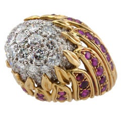 Ruby Diamond Gold Flame Cocktail Ring 4