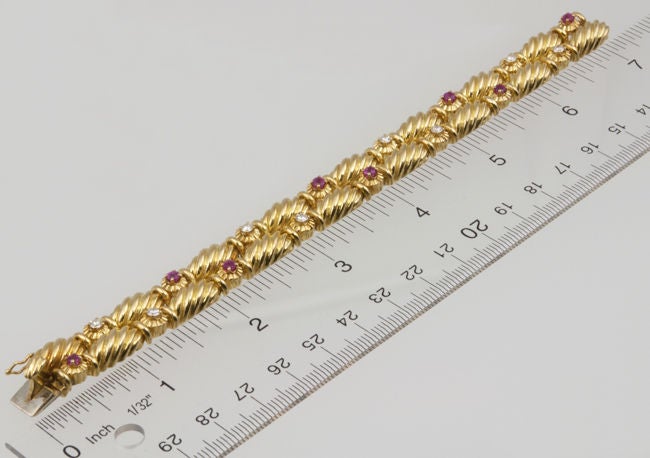 Tiffany & Co. 18 Karat Gold Ruby and Diamond Double Row Bracelet, circa 1990s For Sale 1
