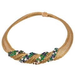 Diamond Sapphire Emerald and Gold Choker