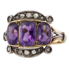 Silver and Gold Amethyst and Diamond Ring