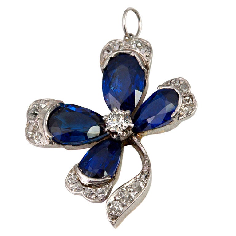 Victorian Diamond and Sapphire Four-Leaf Clover Pendant