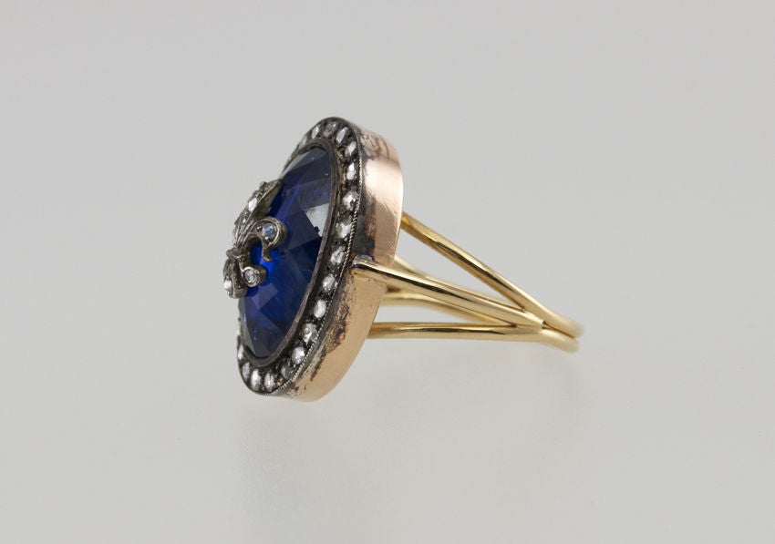 Victorian Georgian Faceted Sapphire and Diamond Ring For Sale
