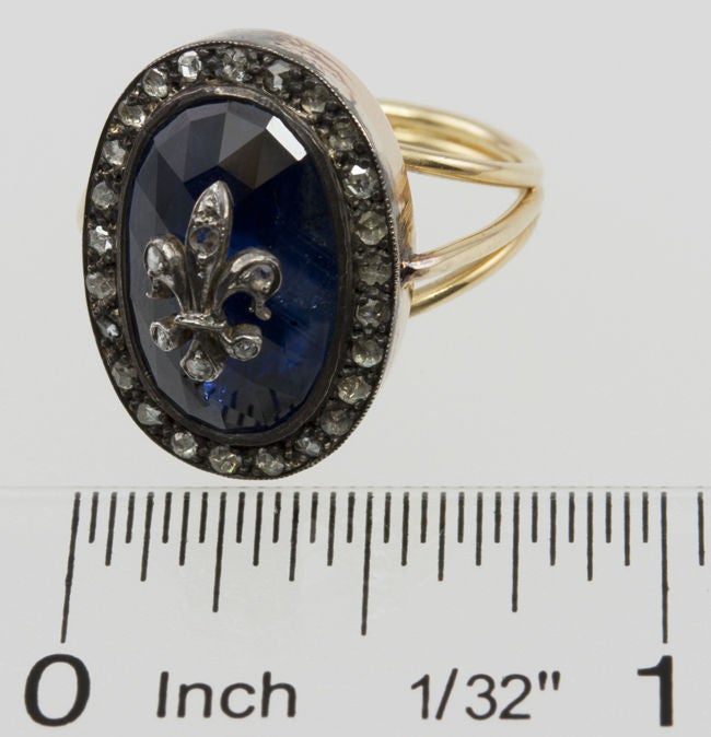 Georgian Faceted Sapphire and Diamond Ring For Sale 1